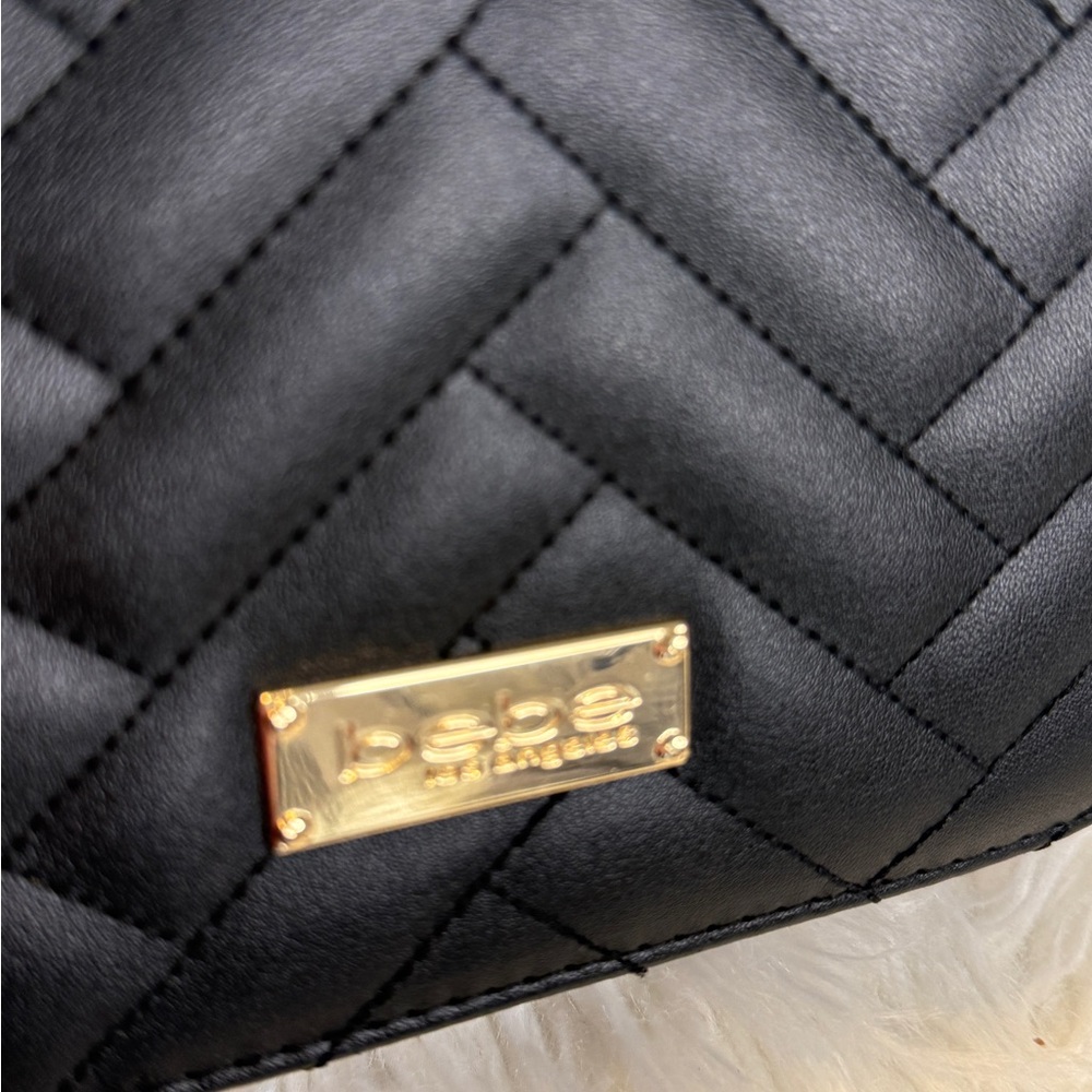 Bebe Chevron Black Mini Flap Bag Gold Chain Strap - Picture 2 of 16